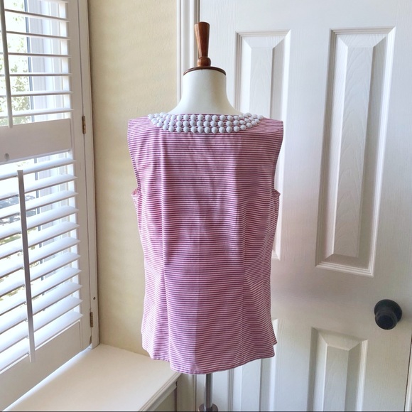 Talbots Pink Striped Sleeveless Beaded Blouse - Picture 4 of 6